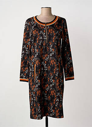 Robe mi-longue imprimé fleurs manches longues marron GUY DUBOUIS femme