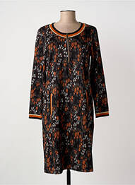 Robe mi-longue imprimé fleurs manches longues marron GUY DUBOUIS femme