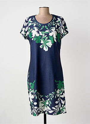 Robe mi-longue imprimé fleurs manches courtes bleu GREGORY PAT femme