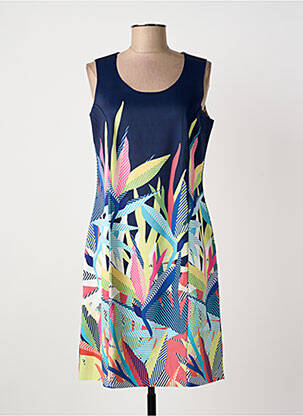 Robe mi-longue imprimé fleurs sans manche bleu GUY DUBOUIS femme