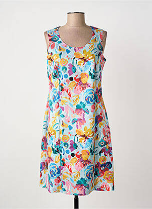 Robe mi-longue imprimé fleurs sans manche bleu GUY DUBOUIS femme