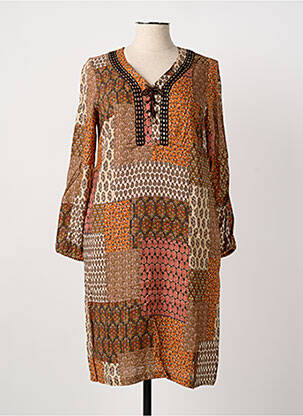 Robe mi-longue imprimé fleurs manches longues orange MERI & ESCA femme