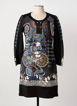 Robe mi-longue imprimé fantaisie manches longues noir GUY DUBOUIS femme