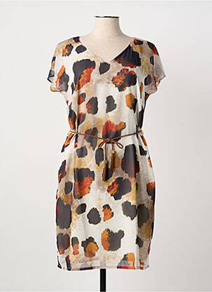 Robe mi-longue imprimé fantaisie manches courtes beige MERI & ESCA femme
