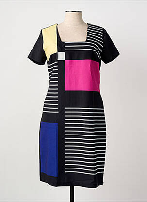 Robe mi-longue imprimé fantaisie manches courtes noir GUY DUBOUIS femme
