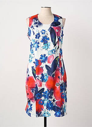 Robe mi-longue imprimé fantaisie sans manche bleu GUY DUBOUIS femme