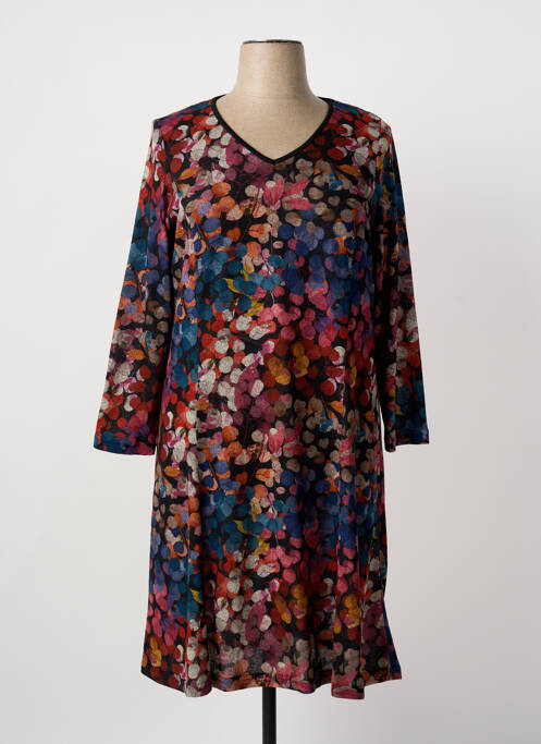 Robe mi-longue imprimé fantaisie manches longues noir GUY DUBOUIS femme