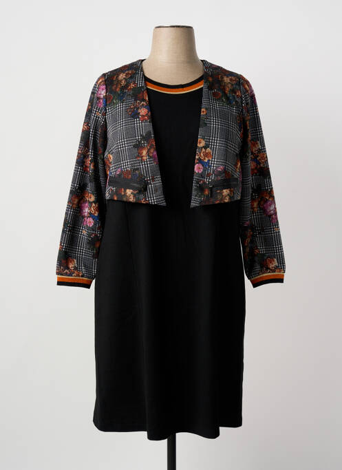 Robe mi-longue imprimé fantaisie manches longues noir GUY DUBOUIS femme