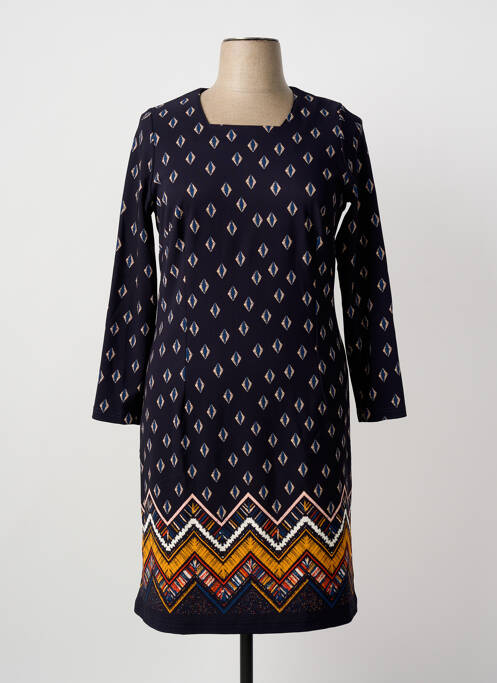 Robe mi-longue imprimé fantaisie manches longues bleu GUY DUBOUIS femme