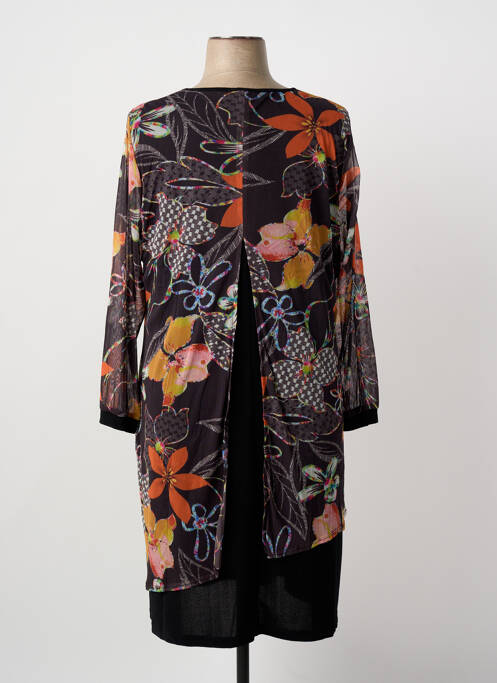 Robe mi-longue imprimé fantaisie manches longues marron GUY DUBOUIS femme