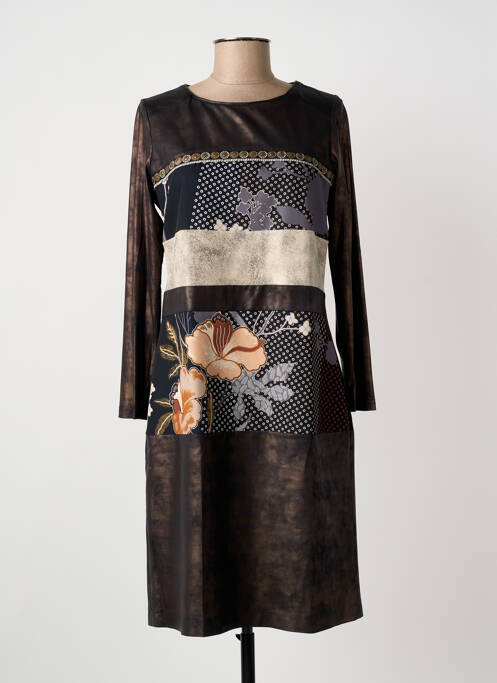 Robe mi-longue imprimé fantaisie manches longues marron MERI & ESCA femme