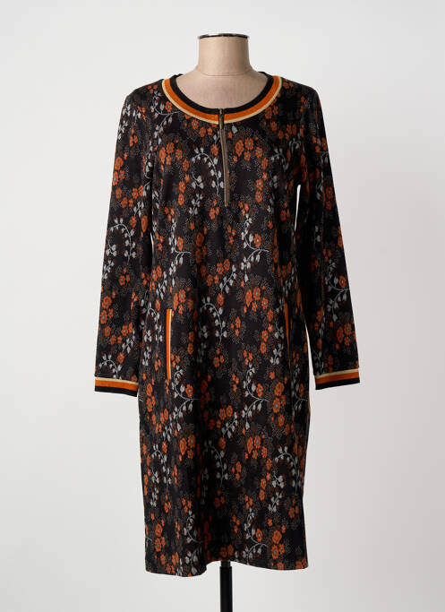 Robe mi-longue imprimé fleurs manches longues marron GUY DUBOUIS femme