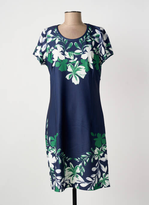 Robe mi-longue imprimé fleurs manches courtes bleu GREGORY PAT femme