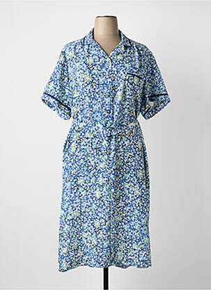 Robe mi-longue imprimé fleurs manches courtes bleu GUY DUBOUIS femme