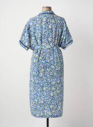 Robe mi-longue imprimé fleurs manches courtes bleu GUY DUBOUIS femme