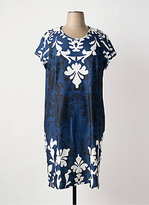 Robe mi-longue imprimé fantaisie manches courtes bleu GREGORY PAT femme