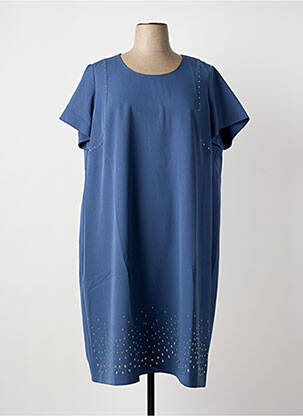 Robe mi-longue tissage crêpe manches courtes bleu GUY DUBOUIS femme
