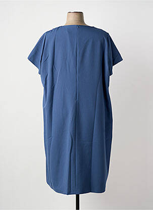 Robe mi-longue tissage crêpe manches courtes bleu GUY DUBOUIS femme