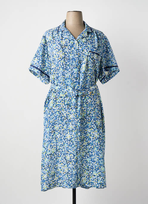 Robe mi-longue imprimé fleurs manches courtes bleu GUY DUBOUIS femme