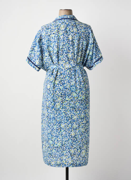 Robe mi-longue imprimé fleurs manches courtes bleu GUY DUBOUIS femme