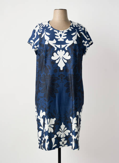 Robe mi-longue imprimé fantaisie manches courtes bleu GREGORY PAT femme