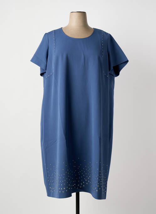 Robe mi-longue tissage crêpe manches courtes bleu GUY DUBOUIS femme
