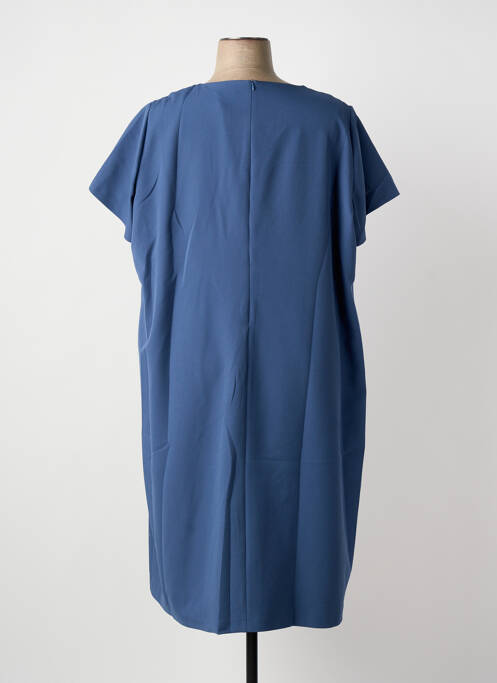 Robe mi-longue tissage crêpe manches courtes bleu GUY DUBOUIS femme