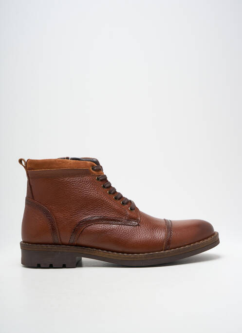 Bottines/boots tissage satiné talon bas marron HOOPER SHOES homme