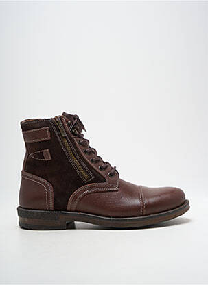 Bottines/boots tissage satiné talon bas marron HOOPER SHOES homme