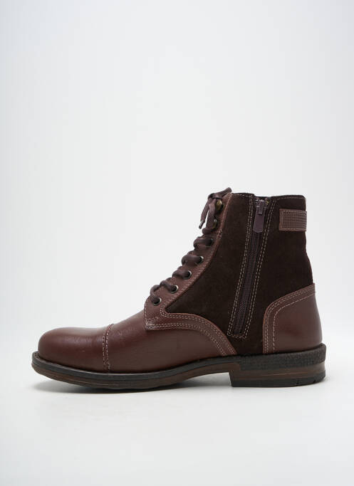 Bottines/boots tissage satiné talon bas marron HOOPER SHOES homme