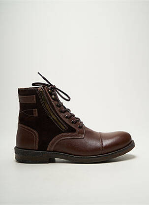Bottines/boots tissage satiné talon bas marron HOOPER SHOES homme