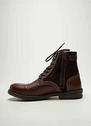 Bottines/boots tissage satiné talon bas marron HOOPER SHOES homme