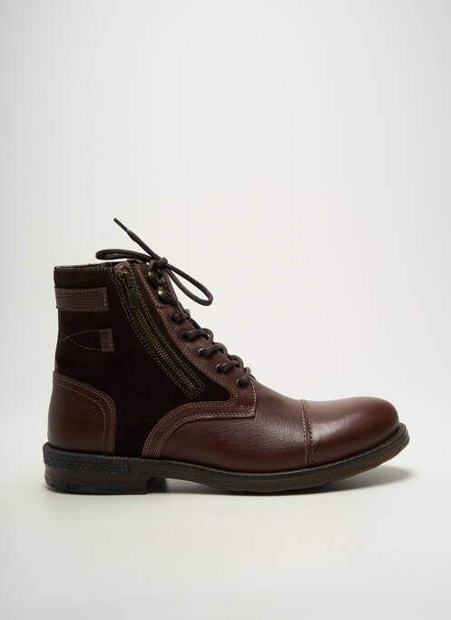 Bottines/boots tissage satiné talon bas marron HOOPER SHOES homme