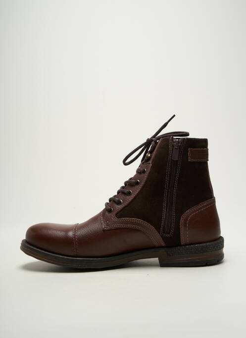 Bottines/boots tissage satiné talon bas marron HOOPER SHOES homme