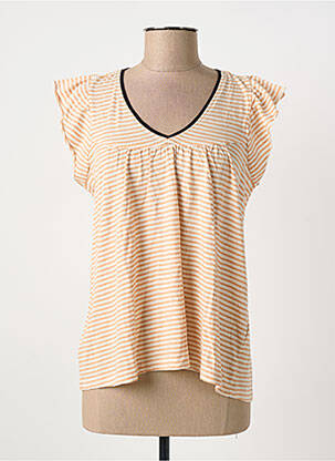 T-shirt col v manches courtes beige INDI & COLD femme