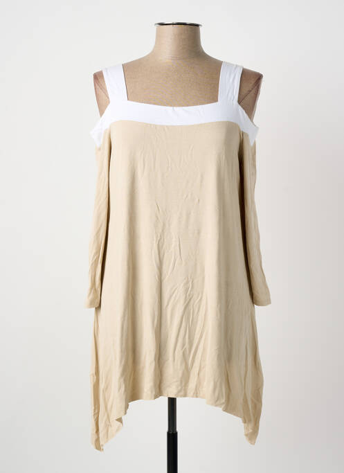 Top col carré manches 3/4 beige MARIA BELLENTANI femme