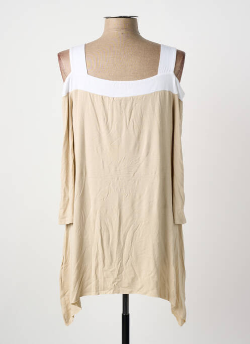 Top col carré manches 3/4 beige MARIA BELLENTANI femme