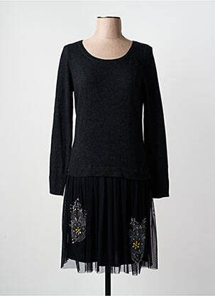 Robe mi-longue manches longues manches longues noir NOUGAT femme