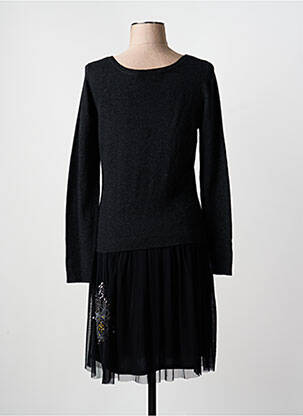 Robe mi-longue manches longues manches longues noir NOUGAT femme