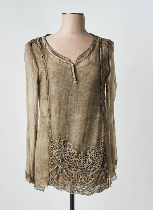 Top col rond manches longues marron UNO PIU UNO femme