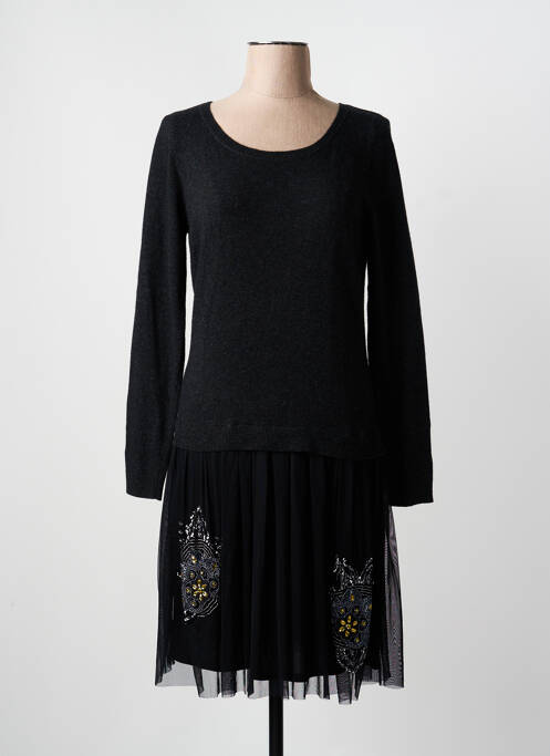 Robe mi-longue manches longues manches longues noir NOUGAT femme