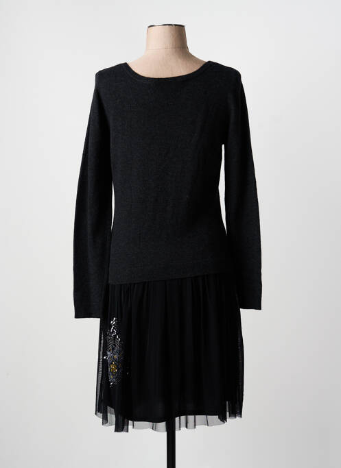 Robe mi-longue manches longues manches longues noir NOUGAT femme