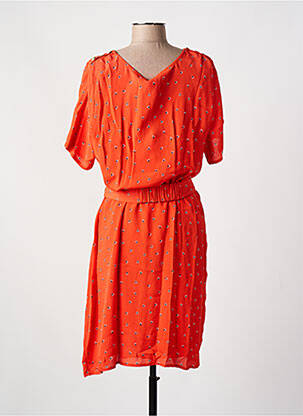 Robe mi-longue imprimé fleurs manches courtes orange JOLIE JOLIE PAR PETITE MENDIGOTE femme