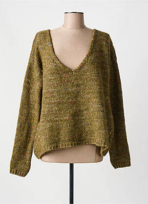 Pull coupe droite manches longues vert MAEVY femme