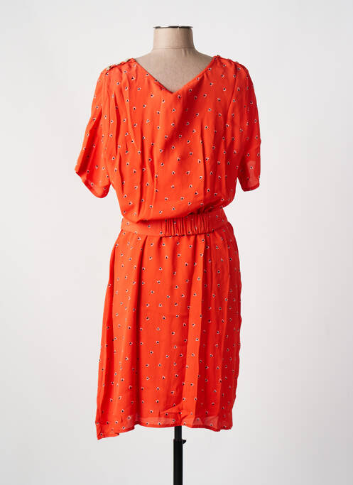 Robe mi-longue imprimé fleurs manches courtes orange JOLIE JOLIE PAR PETITE MENDIGOTE femme
