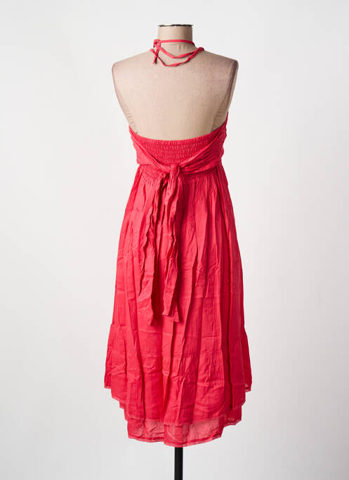 Robe mi-longue coupe évasée fines bretelles rose SWILDENS femme