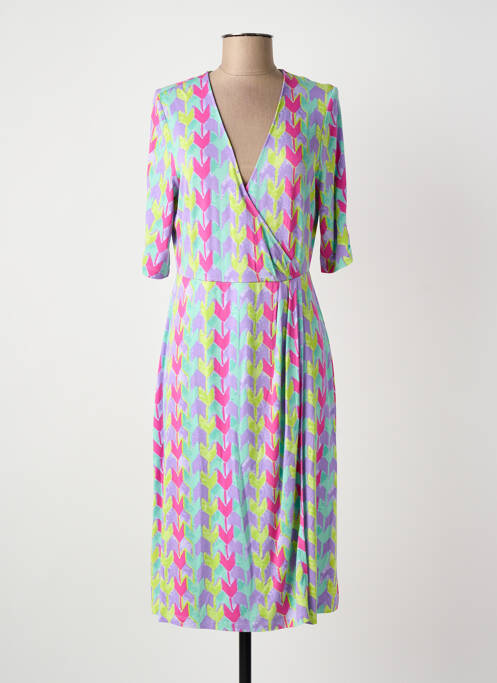Robe mi-longue imprimé fantaisie manches courtes violet SURKANA femme