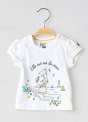 T-shirt coupe cintrée manches courtes blanc ELLE EST OU LA MER fille