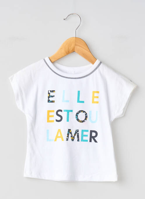 T-shirt coupe droite manches courtes blanc ELLE EST OU LA MER fille