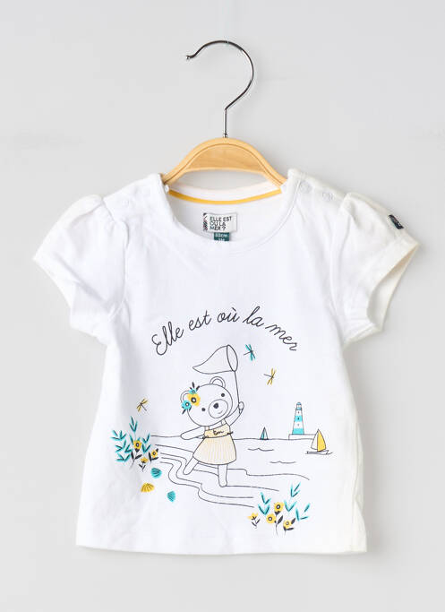 T-shirt coupe cintrée manches courtes blanc ELLE EST OU LA MER fille